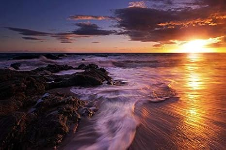 Amazon アート印刷 絵画風 壁紙ポスター はがせるシール式 海 夕日 波 写真 絵画 壁飾り キャンバス ステッカー 75cmx50cm ウォールステッカー オンライン通販