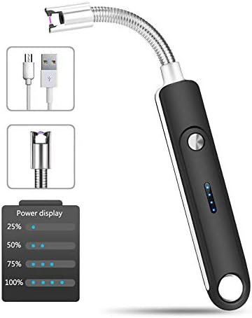 Candle Lighter USB Rechargeable Electric Arc Lighter, Creative Mini Lighter Fire Starter for Outdoor and Travel Lighter，Windproof，With Safety Switch，for Candle BBQ Camping Firework(Black-USB)