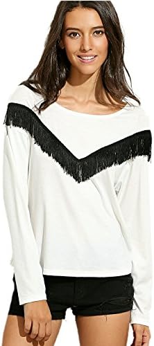 White Fringe Trim Long Sleeve T-shirt
