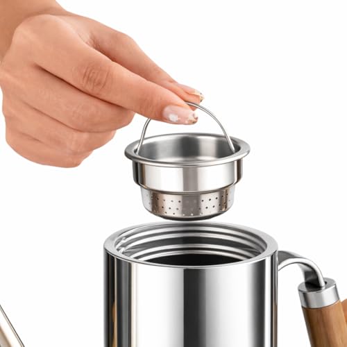 Bule de Inox 304 Premium Bico Fino Filtro e Cabo de Madeira Sofisticado para Café e Chá Gourmet (700, Millilitros)
