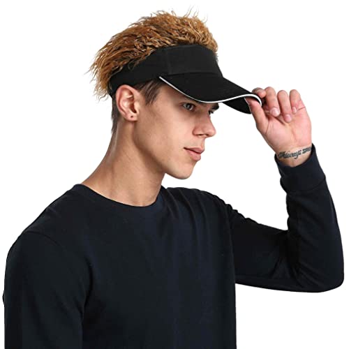 Men's Novelty Hair Hats Spiked Funny Golf Visors Guy Fieri Peaked Fake Wig Adjustable Baseball Caps Birthday Gift Black Brown