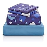 Chital Unisex Full Bed Sheets | 4 Pc Gender Neutral Kids Bedding Set | Starry Night Sky Print | 1 Flat & 1 Fitted Sheet, 2 Pillow Cases | Durable Super-Soft, Double-Brushed Microfiber | 15