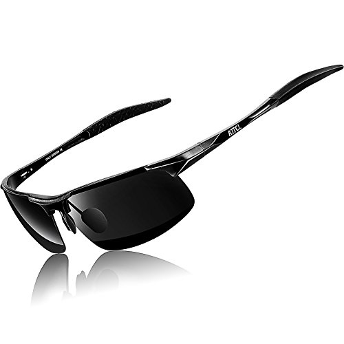 ATTCL Men's HOT Fashion Driving Polarized Sunglasses for Men Al-Mg Metal Frame Ultra Light (Black1,8177)