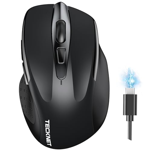 TECKNET Bluetooth Mouse, Wireless Rechargeable Silent Mouse 3 Modes (BT5.0/3.0+2.4G) 4800 DPI Ergonomic Mouse for Computers, Laptops, Mac, PC, Windows, Black