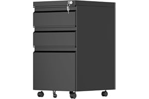 Aobabo 3 Drawer File Cabinet with Lock,Metal Filing Cabinet with Wheels for Home Office & Business Enterprise, Legal/Letter Size, Fully Assembled Except Wheels, Black