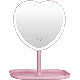 Taolivingmart Vanity Mirror, Heart-Shaped Makeup Mirror with Three-Level Dimming and LED Lights for Girls and Students (Pink)
