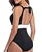 Holipick Mesh One Piece Swimsuits for Women V Neck Tie Back Tummy Control Bathing Suits Black L