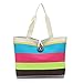 Perman Fashion Ladies Colored Stripes Shopping Wristlet Shoulder Handbag Canvas Bag Tote Purse (Hot Pink)