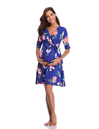 Floating Time Women's Floral Print Short Sleeve Maternity Dress (8#, X-Large)