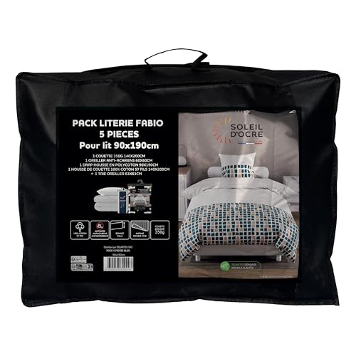 Soleil d'ocre Bettwäsche-Set, 5-teilig, Fabio, Blau, für Betten mit 90 x 190 cm