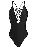 Ekouaer Womens One Piece Swimsuit Sexy Hollow Out V Neck Cross Back Monokini