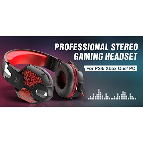 VersionTECH. Gaming Headset for Xbox One/PS4 Controller, PC, Wired Surround Sound Gaming Headphones with Noise Cancelling Mic, RGB LED Backlit for Nintendo Switch/3DS, Mac, Destop Computer Games - Red