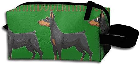 Doberman Dog Cartoon Flower Floral Handbag Travel Storage Toiletry Bag With Zipper
