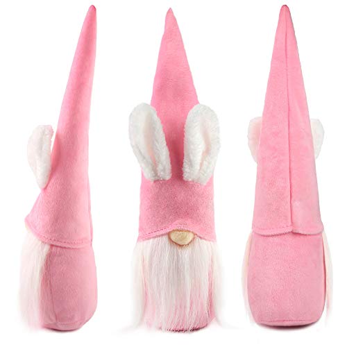 1Tomte Swedish Plush Santa Gnome, Pink Bunny Gnome Handmade Scandinavian Tomte Santa Scandinavian Gnome for Christmas Santa Decoration Table Decor