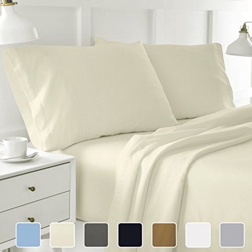 Cottington Lane 400 Thread Count 100% Long Staple Cotton Sheetsets, 4 PCs, Short Queen Sheets, Upto 15" Deep Pocket, Soft & Smooth Sateen Weave, Breathable Bed Sheets, Luxury Hotel Bedding, Ivory