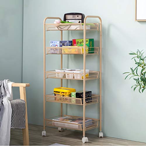 IRISHOME Easy Assemble 5-Tier Bathroom Shelf Cart, Large Rolling Cart, Office File Cart, Kitchen Storage Cart on Wheels, Utility cart, Storage Rack, Mesh Designing -Yellow