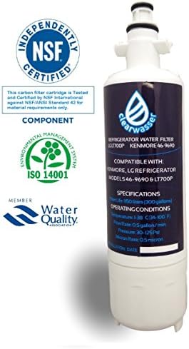 Clearwasser LG LT700P Compatible Refrigerator Replacement Water Filter. Also Best for Kenmore 469690, ADQ36006101. Label Stickers Included reminding you to replace Dispenser / Ice Maker catridge