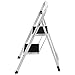 VonHaus Steel 2 Step Ladder Folding Portable Stool with 330lbs Capacity - Lightweight and Sturdy, White, 2 Step