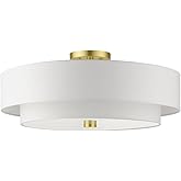 Livex Lighting 52140-12 Meridian Collection 5-Light Semi Flush Mount Ceiling Light with Off-White Hardback Fabric Shade, Sati