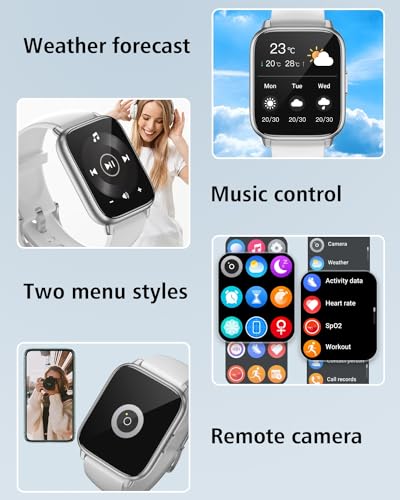RUIMEN Smartwatch with Calls, Smart Watch Receive Call and Voice Assistant, Smartwatch Woman Man with Pedometer Blood Oxygen Waterproof IP68 100+ Sports Modes Activity Bracelet