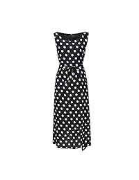 Verano para Mujer Cuello Redondo Sin Mangas Vestidos Largos Wave de lunares vestidos de fiesta de playa vestido de verano con cinturón