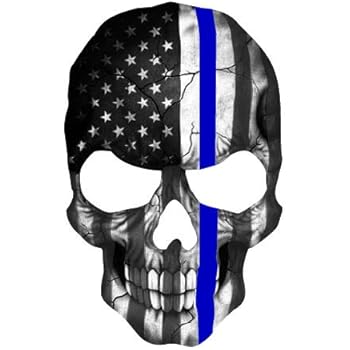 K9King Skull Subdued Thin Blue Line American Flag Sticker. 6 x 4 inch Reflective Police Support Decal