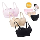 Desirelove Nursing Bras 3 Pack Maternity Bra Panties Sets with Removable Pads & Underwear for Pregnant