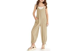 BesserBay Girls Sleeveless Jumpsuit Long Pants Drawstring Cuffs Romper With Pockets