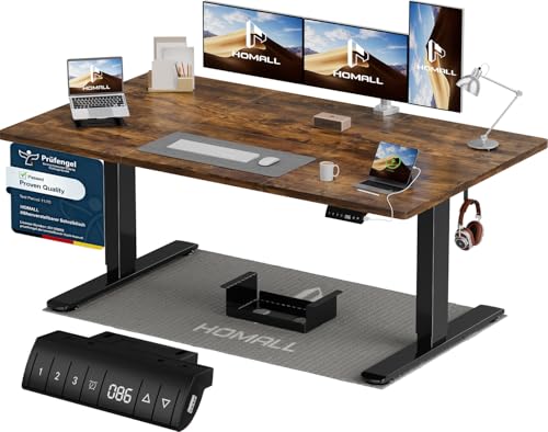 Homall Höhenverstellbarer Schreibtisch 140x70cm mit USB-A Ladeanschluss, Elektrischer Schreibtisch mit Kabel Management Tray, Standing Desk mit 3 Memo