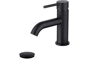 JAKARDA Single Handle Black Bathroom Faucet with Metal Drain Assembly and Escutcheon, Matte Black (Matte Black-JO1)