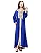 Muslim kaftan dubai long sleeve dress with embroidery for women Islamic clothing gown abaya for girls, Blue, Medium