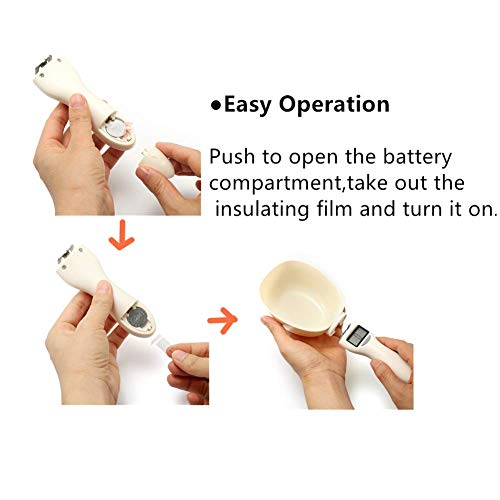 HAICHEN TEC Pet Food Measuring Scoop, Precise Dog Food Measuring Cup Five Measuring Units,Detachable, Cat Food Digital Scale Spoon with LCD Display for Measuring Pets Food (White)