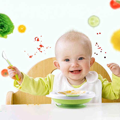 Matyz Stay Put Suction Warm Plate for Baby - Divided Plate for Kids - Divided Toddler Plate with Bonus Spoon - Microwave & Dishwasher Safe - BPA Free (Green) - Thumbnail 2