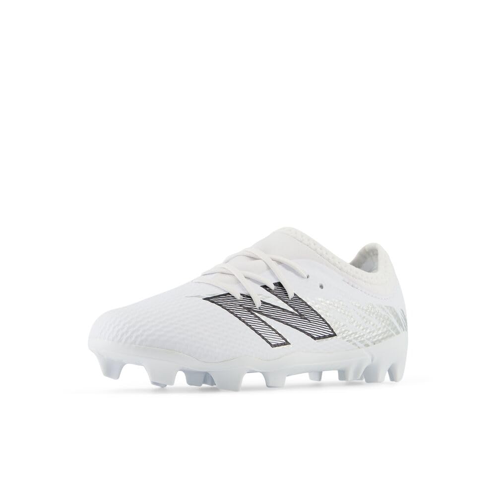 Photo 1 of New Balance Furon Team FG V8 Soccer Shoe, White/Metallic Silver/Black, 5.5 US Unisex Big Kid