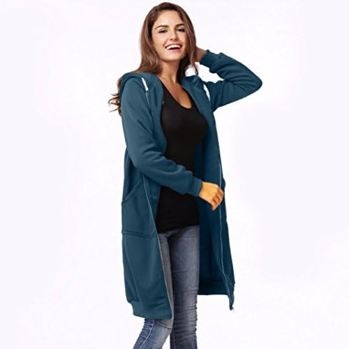 Long Coat ，Kstare Women Oversize Warm Zipper Open Hoodies Sweatshirt Jacket Tops Outwear Solid Color Coat (Blue, XL)