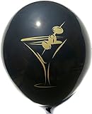Green Party Goods Martini Glass Balloon Black and Gold Double Sided Biodegradable Pack of 6