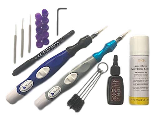 All Things Bunnies Deluxe TB Tatt Tattoo Pen with FREE .5oz Kuro Sumi Black Ink - 2 Colors (Blue)