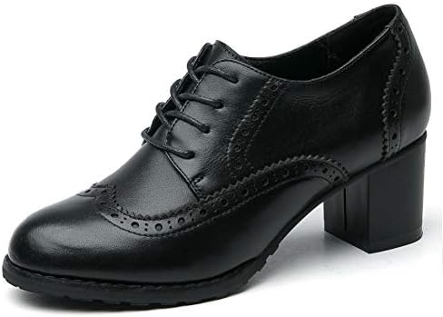 YORWOR Womens Round-Toe Derby Lace-Up Flat Ladies Smooth Leather Patent Leather Oxfords Brogue Shoes