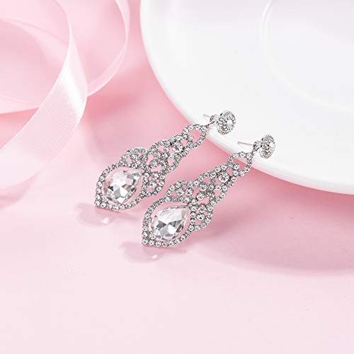 Paxuan 2 Pack Silver Wedding Bridal Crystal Tiara Crown with Comb Rhinestone Princess Headband Headpiece for Girls Women Birthday Pageant Party Wedding Prom Bridal (Earrings)