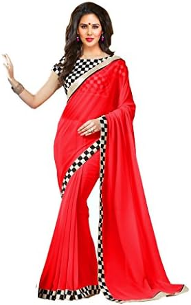 Saree For Women's Multi Color Georgette Saree With Un Stitched Blouse Piece (red)