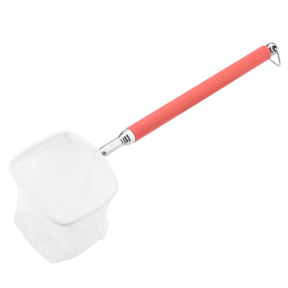 Telescopic Long Handle Aquarium Fish Net for Shrimp Skimming Small Pond and Fish Tank - Square Red