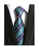 MINDENG New Classic Plaids Check Baby Blue Jacquard Woven Silk Men's Tie Necktie