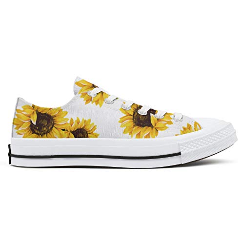 Heart Wolf Sunflower Pattern Black Background Women's Low-Cut Laced Canvas Shoes Fashion Printed Fla - //medicalbooks.filipinodoctors.org