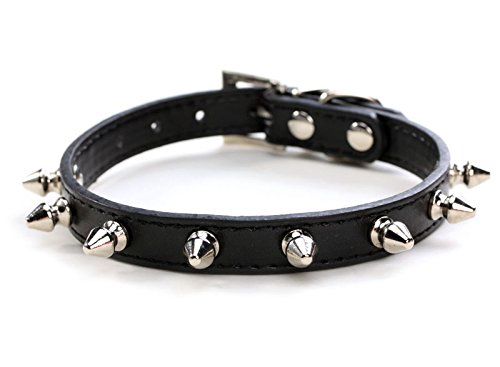 haoyueer Spiked Studded Leather Dog Collar Mushrooms Rivets Cat Collar for Small Medium Dog Cat Puppy Kitty (S, Black)