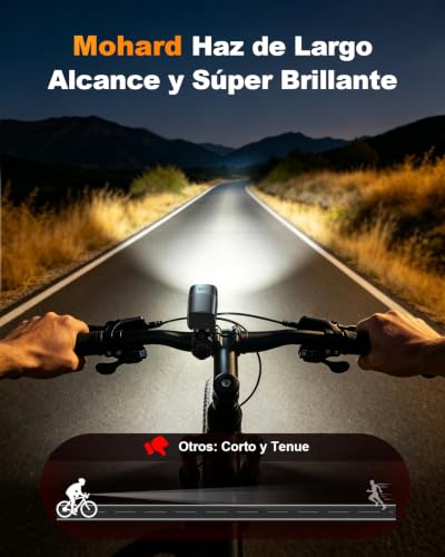 Mohard 1200LM Luz Bicicleta con 2 LED Alto Brillo, 2600mAh Recargable USB Luz Trasera Bicicleta, 3+5 Modos & Impermeable IP65, Luces Bicicleta Delantera y Trasera para Adultos Niños Carretera Montaña