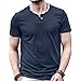 Aiyino Men's Summer Casual Slim Fit Single Button Short Sleeve Placket Plain Henley Top T Shirts L-Navy