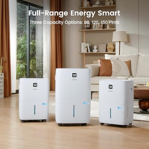 Kesnos 150 Pints Energy Star Dehumidifier for Home & Basement with Drain Hose, Front LED Display and 2.12 Gal Water Tank, Ideal for Spaces up to 7,500 Sq. Ft., Featuring Auto Defrost & Timer Function