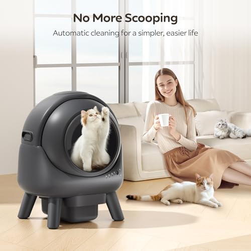 Beokeo Automatic Cat Litter Box, Smart Self-Cleaning Litter Box for Multiple Cats, App Control Robot Cat Litter Box with Odour Control, Safety Sensors, Litiere Automatique Pour Chat, Grey