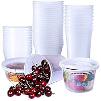 48 Pack Food Storage Containers with Lids 8oz 16oz 32oz Plastic Containers Freezer Deli Cups Clear Round Slime Soup Meal Prep Takeout Containers BPA-Free Microwavable by Hapree