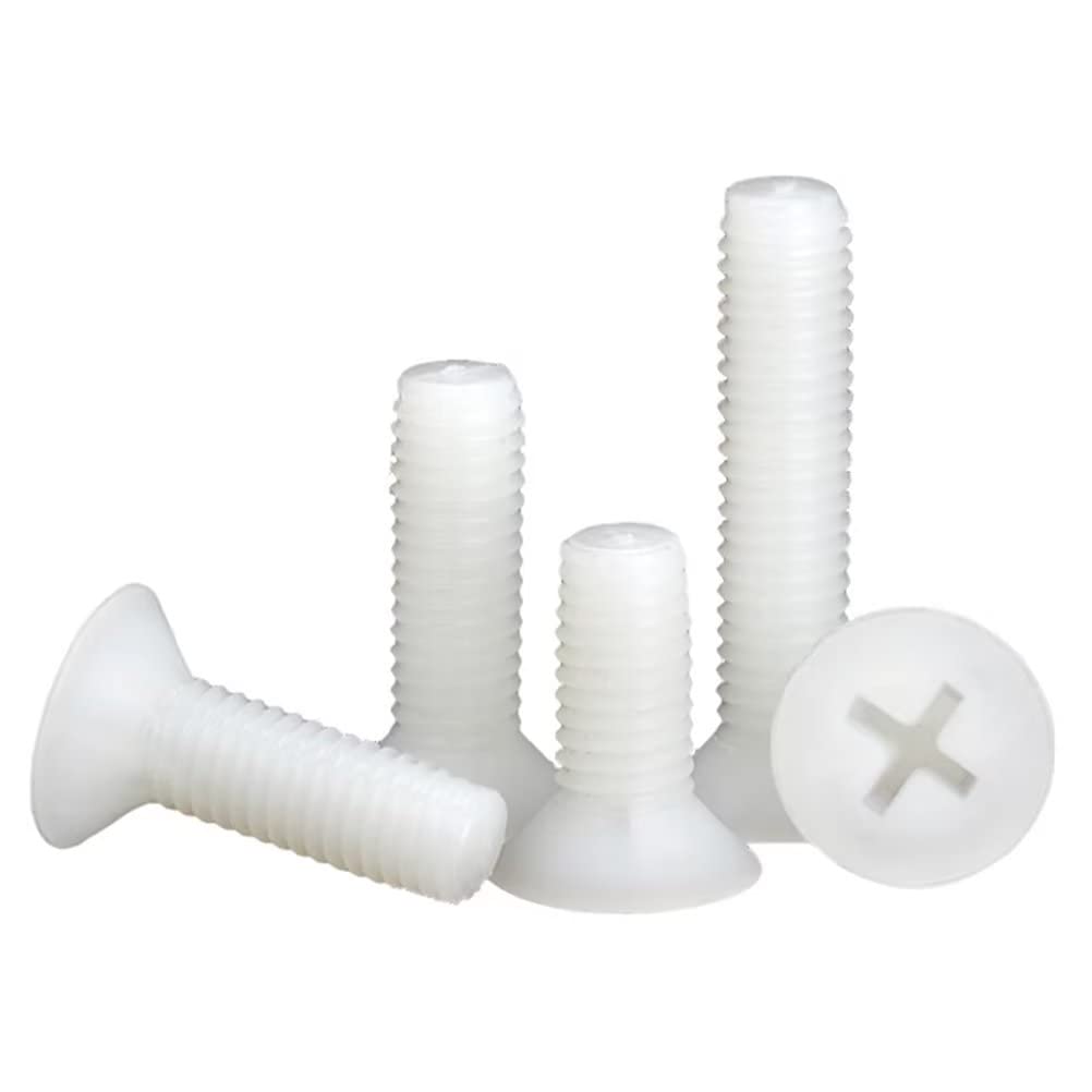 FEEIMOL Plastic Screws Nylon Phillips Cross Flat Head Machine Screws White M6x20mm (30 pcs)
